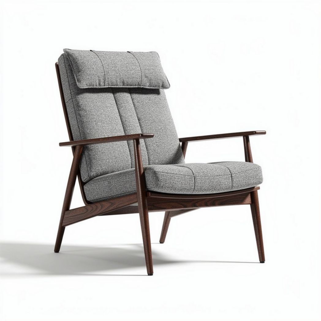 Lounge stoel met grijze stoffering en houten frame 70 x 80 x 90cm