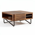 Houten salontafel met metalen onderstel en opbergruimte 60 x 60 x 30cm