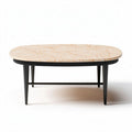 ovale salontafel van marmer met zwart metalen onderstel 150 x 90 x 45cm