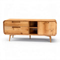 Houten tv-meubel met 2 lades en open vakken 120 x 40 x 50cm naturel eiken
