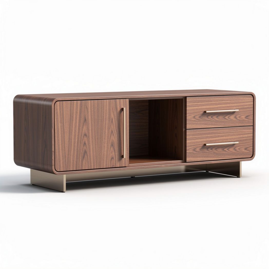 TV meubel met eikenfineer en metalen onderstel 120 x 40 x 50cm