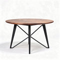 Eettafel rond van acacia hout met zwart metalen poten 90 x 90 x 75cm