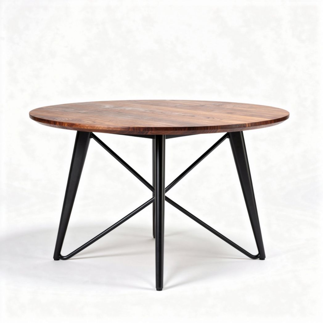 Eettafel rond van acacia hout met zwart metalen poten 90 x 90 x 75cm