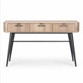 Houten bureau met drie lades en zwarte metalen poten 120 x 40 x 75cm