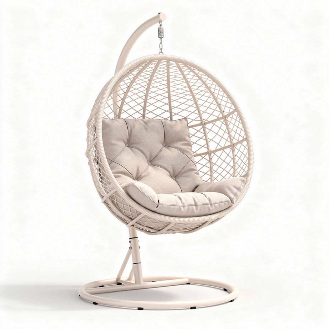 Hangstoel van metaal met kussen in beige 80 x 80 x 120cm