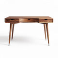 Bureau van walnotenhout met twee lades en metalen poten 150 x 70 x 75cm