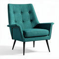 stoffen fauteuil in teal kleur met houten poten 70 x 80 x 100cm
